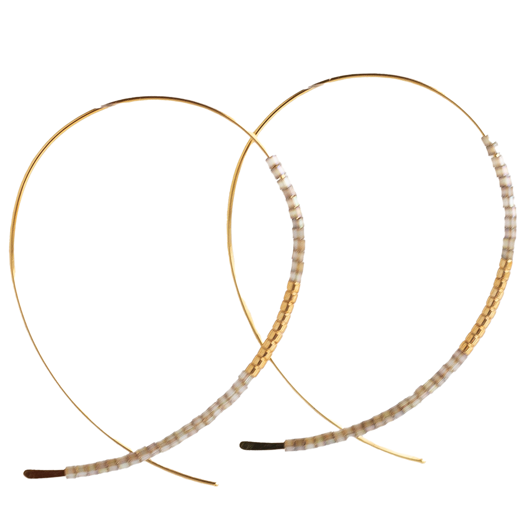 Smoky Quartz Beaded Threader Hoop Earrings with gold accents and handcrafted boho charm