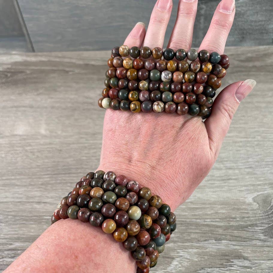 Healing crystal bracelets 8mm round beads in amethyst and rose quartz boho stackable stretch