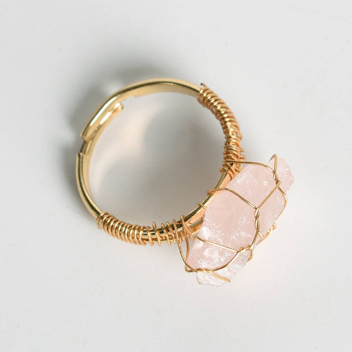 Natural Rough Healing Crystal Copper Wire Ring