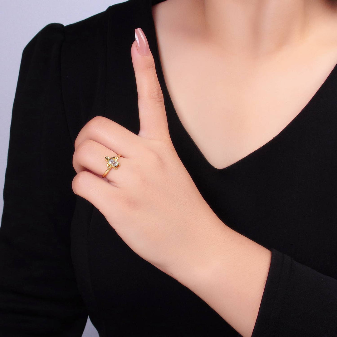 24K gold filled baby turtle animal ring with coastal boho charm