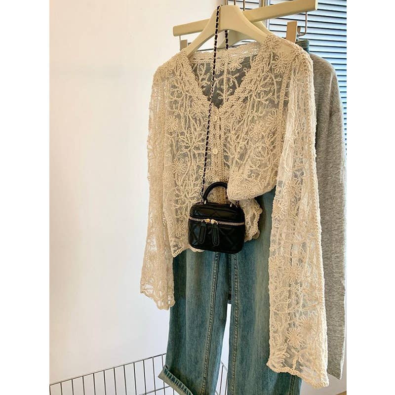 Crochet Lace Long Sleeve Blouse