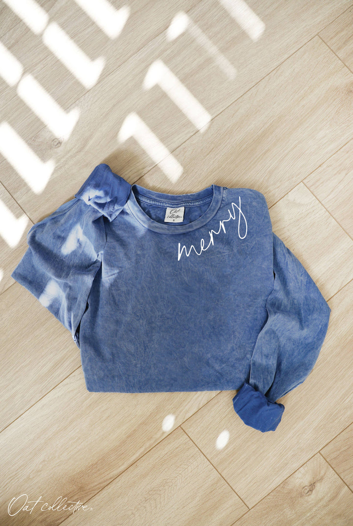 MERRY Mineral Washed Long Sleeve Graphic tee in relaxed boho coastal style