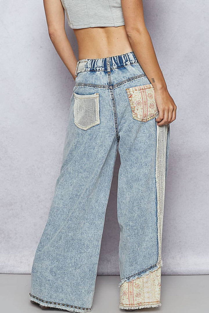 Stud Detail Woven Denim Pants | 2 Varieties