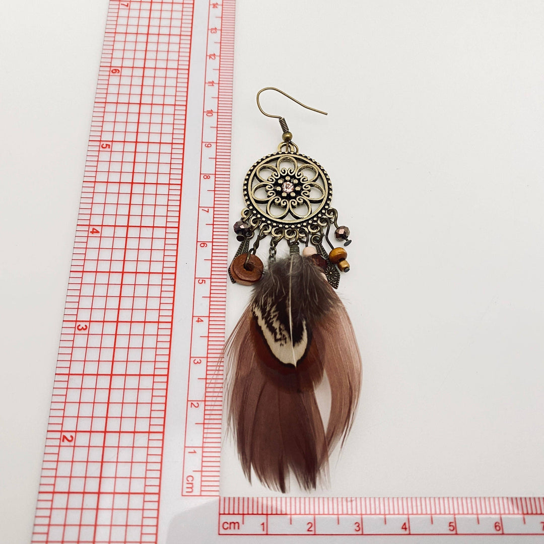 Bohemian vintage flower-shaped feather earrings handcrafted for a free-spirited coastal soul