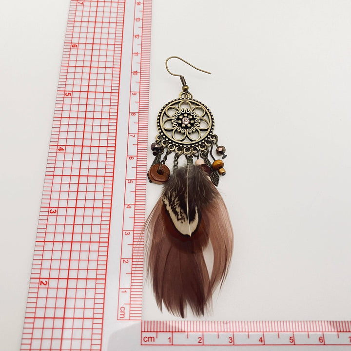 Bohemian vintage flower-shaped feather earrings handcrafted for a free-spirited coastal soul