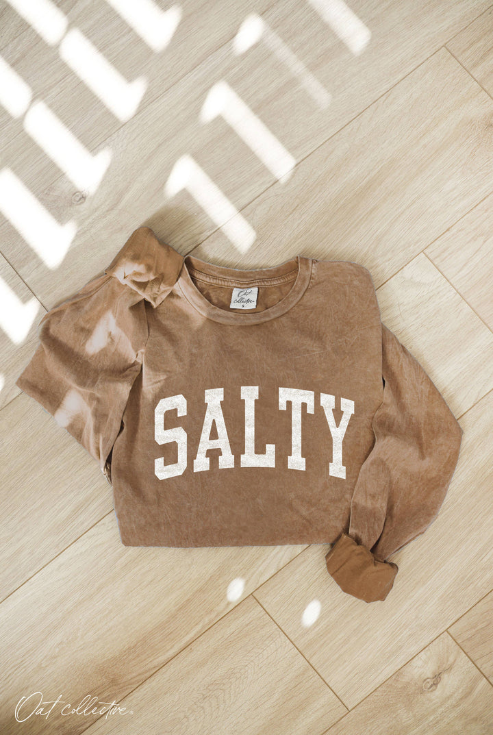 SALTY Mineral Washed Long Sleeve Graphic tee with relaxed coastal boho style