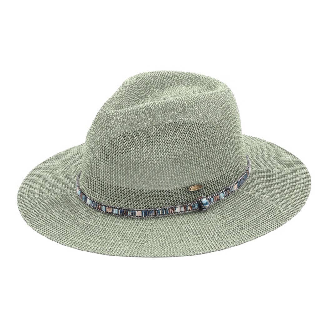 Sage Multi-Colored Thread with Beaded Panama Hat for boho coastal summer style