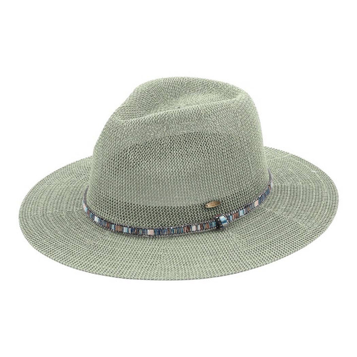 Sage Multi-Colored Thread with Beaded Panama Hat for boho coastal summer style