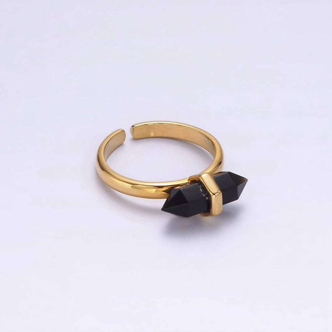 Adjustable Gemstone Wand Ring Gold Filled boho healing crystal stackable jewelry