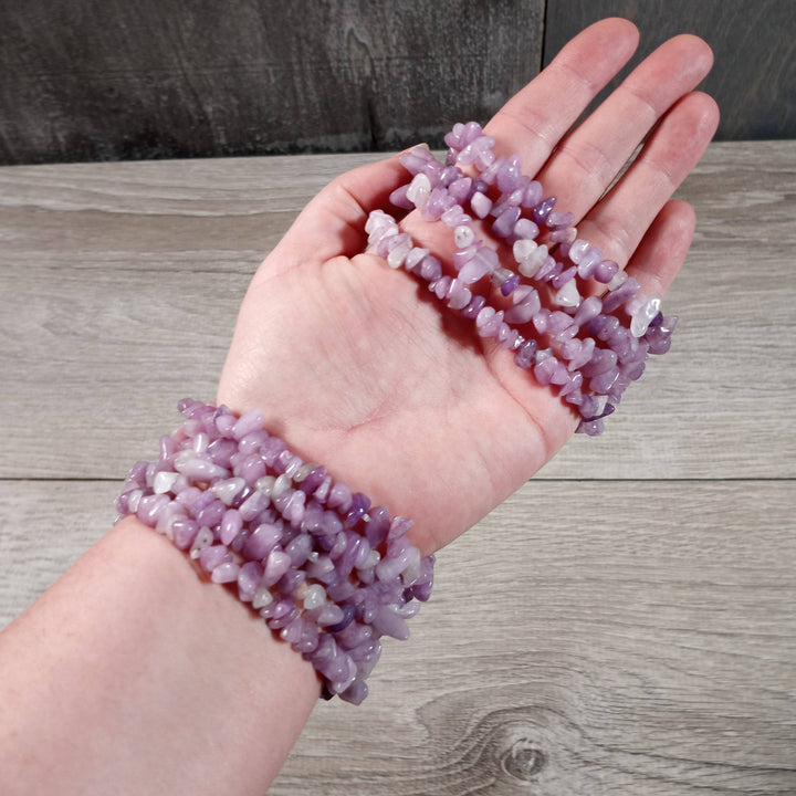 Healing Crystal Chip Bracelets with amethyst and rose quartz for coastal boho style