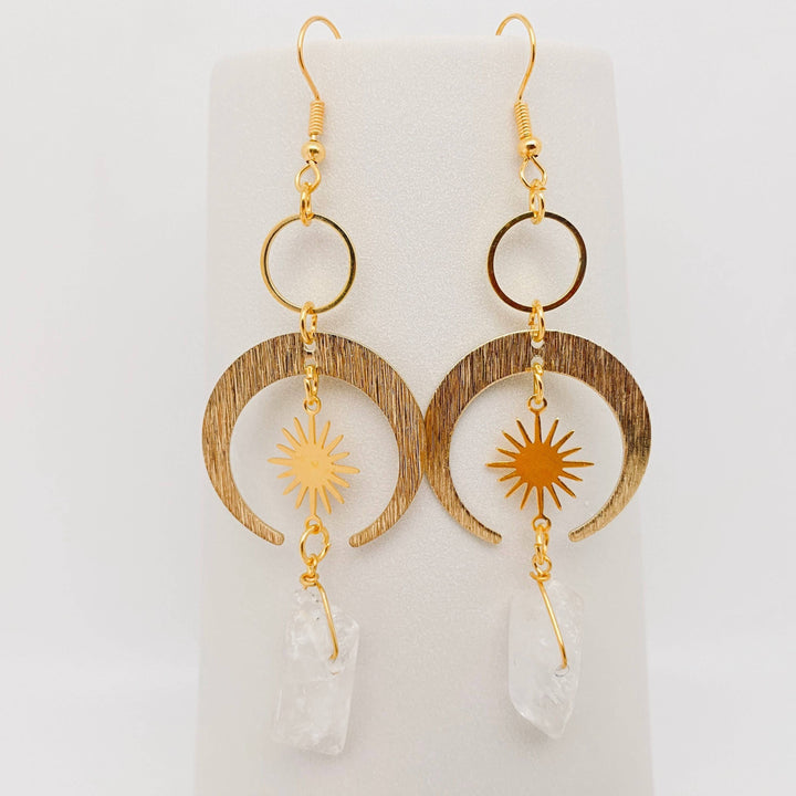 Moon &amp; Star Pendant Golden Earrings
