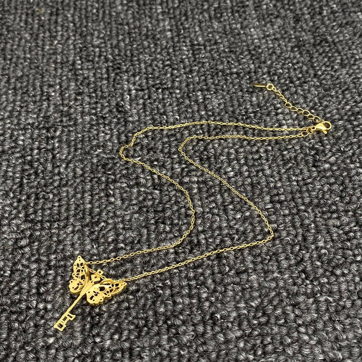 Butterfly Key Charm 18K Gold Plated Necklace