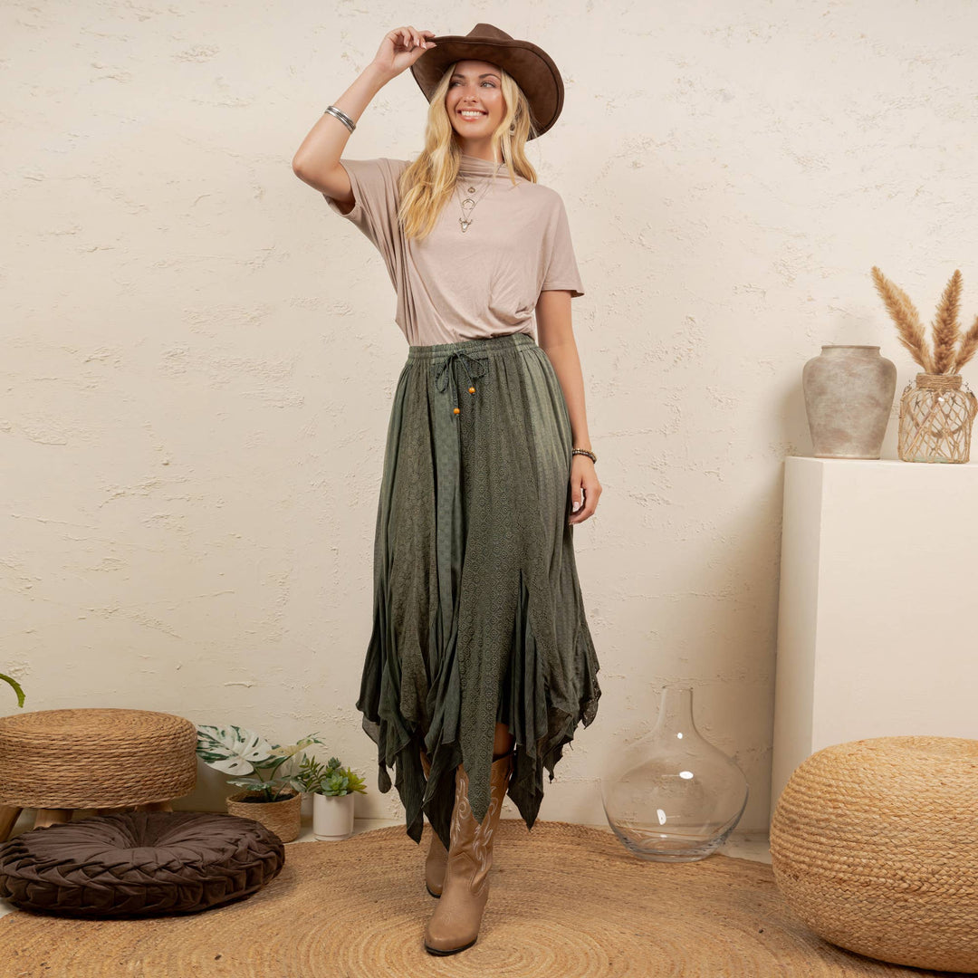 Boho Handkerchief Hem Patchwork Maxi Skirt