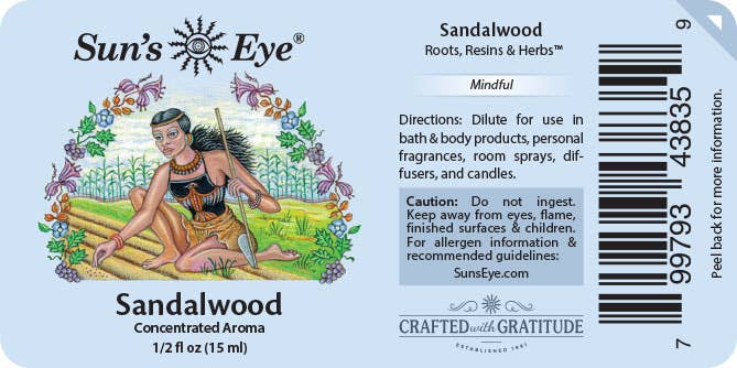 Sandalwood Essential Oil half ounce bottle for grounding aromatherapy and coastal ritual wellness