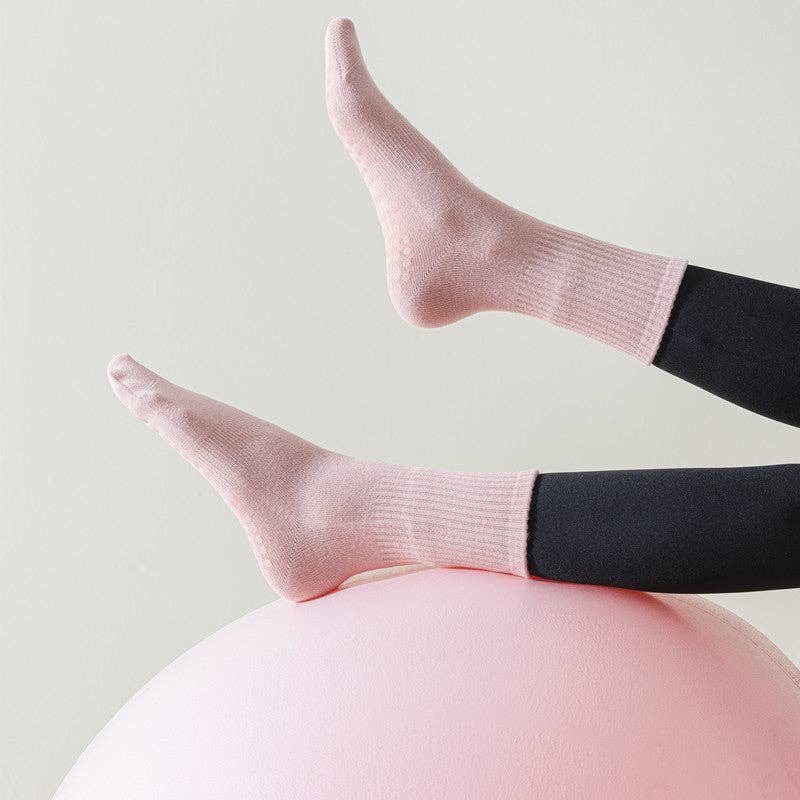 Pink Solid Color Yoga Grip Socks for mindful movement and coastal studio wear