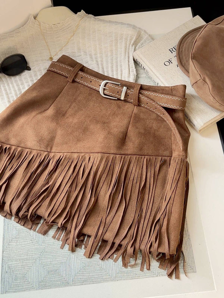 Fringe Faux Suede A-Line Mini Skirt