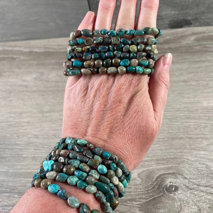 Healing crystal bracelets with nugget gemstones for boho spiritual layering style