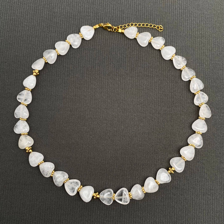 Heart White Crystal 18K Golden S.Steel Bead Necklace -FGS/CS