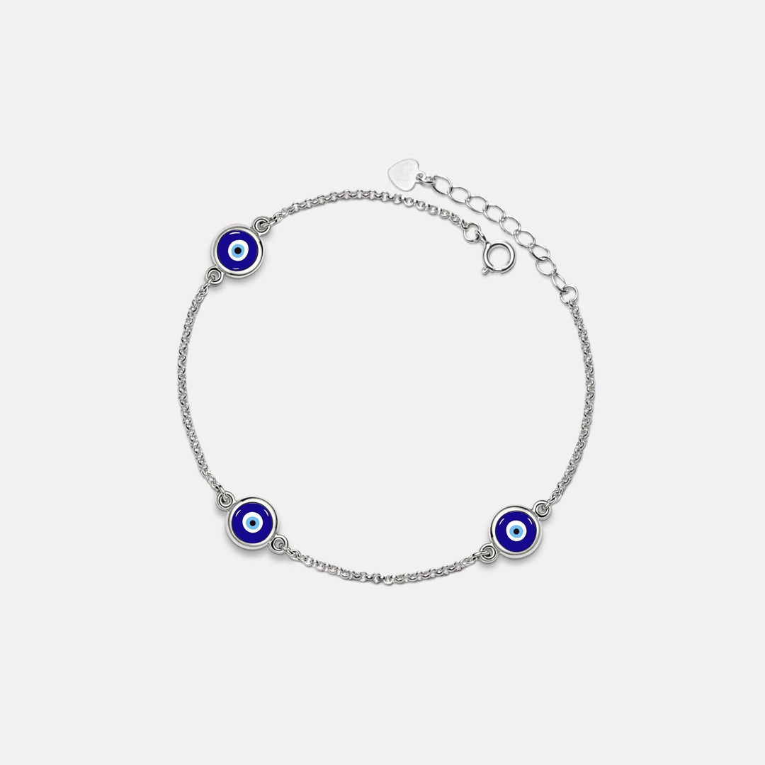 Triple Evil Eye Bracelet in gold plated sterling silver handmade protection jewelry