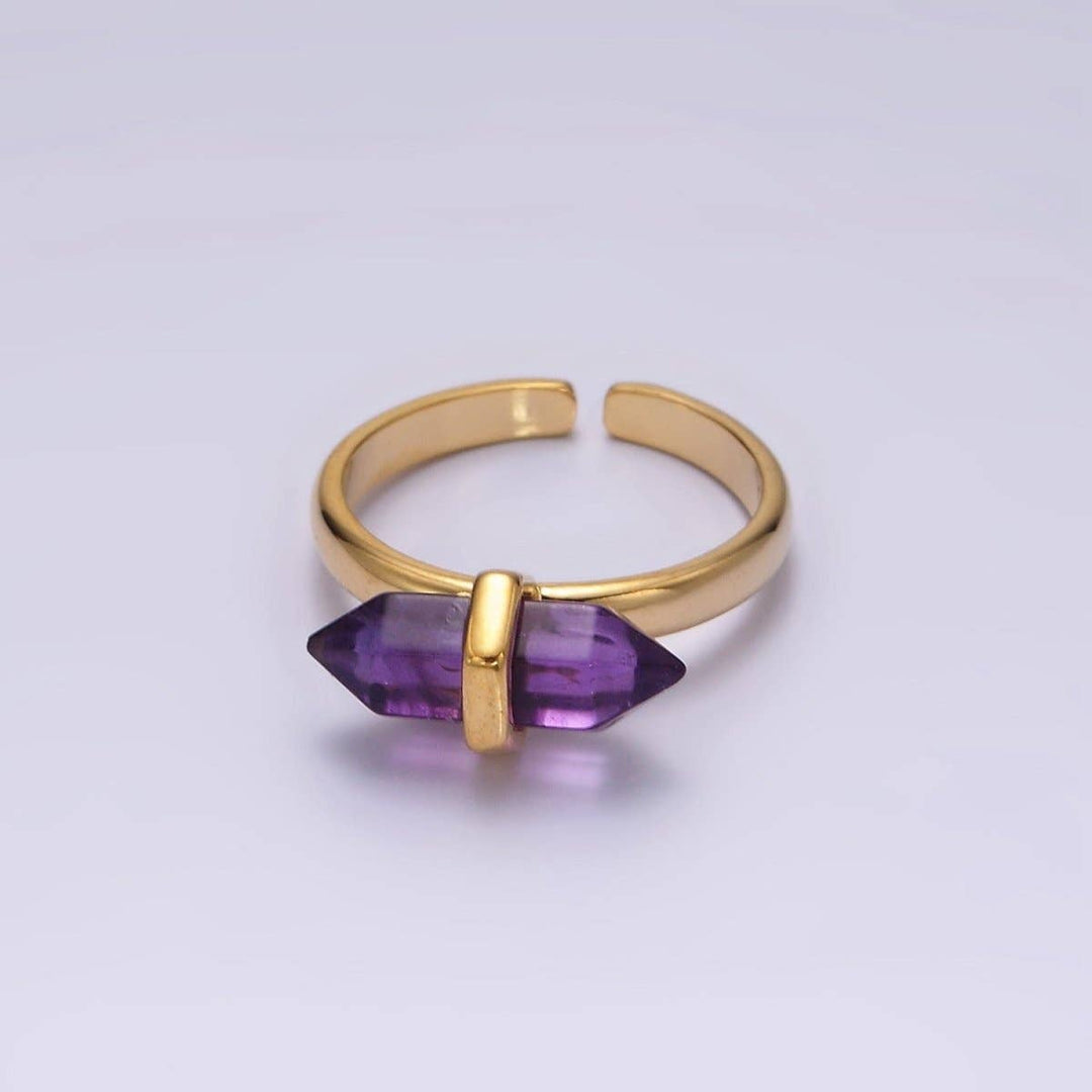 14K gold filled gemstone wand ring with healing crystal stone boho style