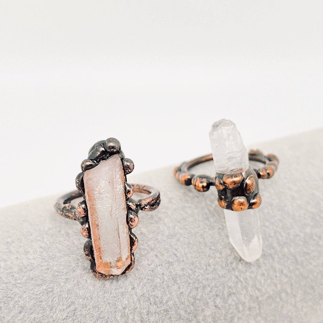 Vintage Clear Quartz Irregular Crystal Column Ring