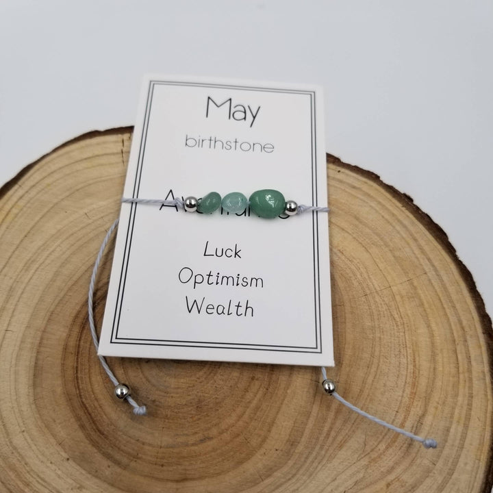 Handmade May Birthday Stone Green Aventurine Natural Stone Bracelet with Gift Card