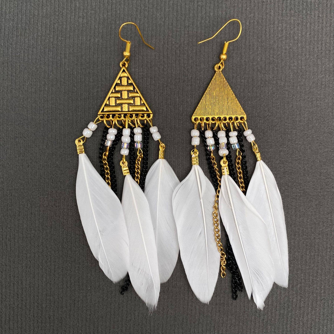 Multi-style White Feather Fringe Dangle Earrings