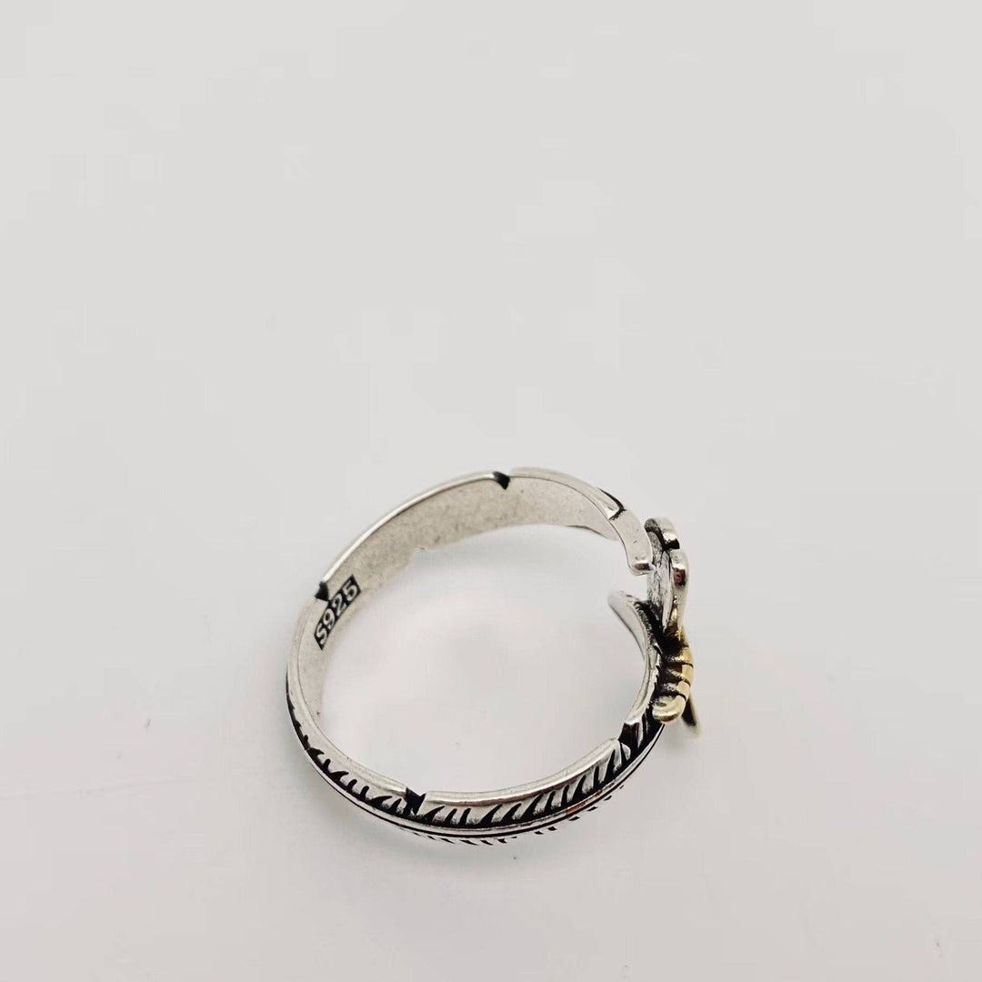 Silver plated feather gold dragonfly adjustable ring handcrafted boho coastal jewelry