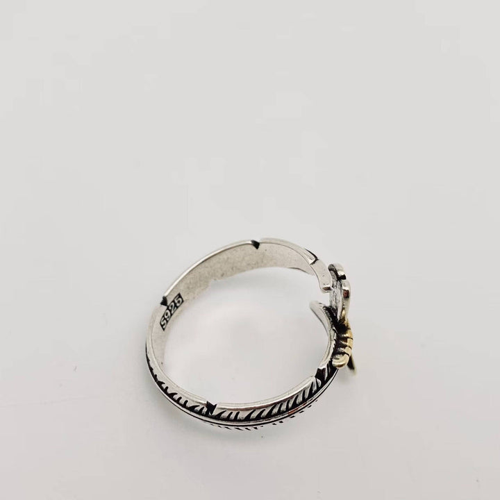 Silver plated feather gold dragonfly adjustable ring handcrafted boho coastal jewelry