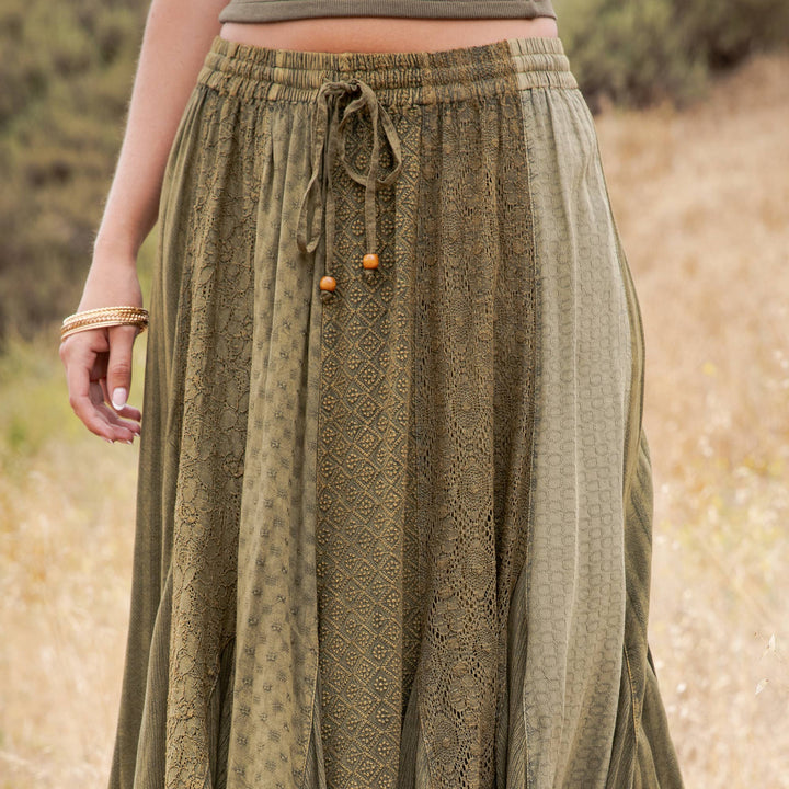 Boho Handkerchief Hem Patchwork Maxi Skirt