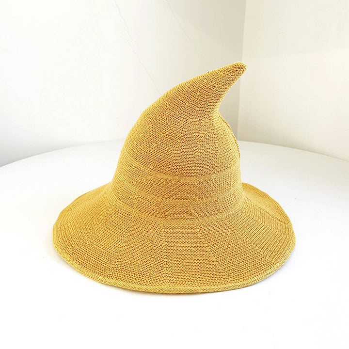 Foldable Knit Witch Hat in cozy boho style for coastal fall festivals