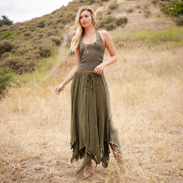 Boho Handkerchief Hem Patchwork Maxi Skirt