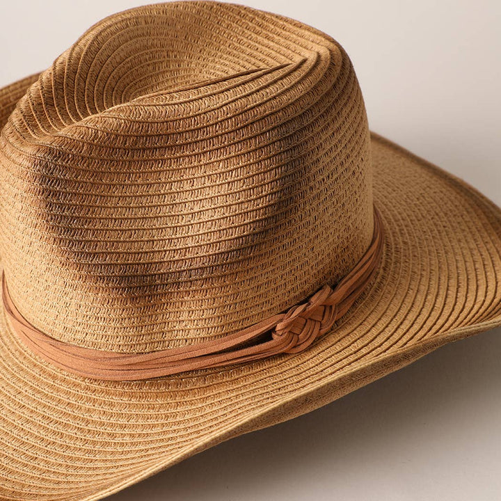 Straw Panama Fedora Sun Hat with adjustable string for boho coastal style