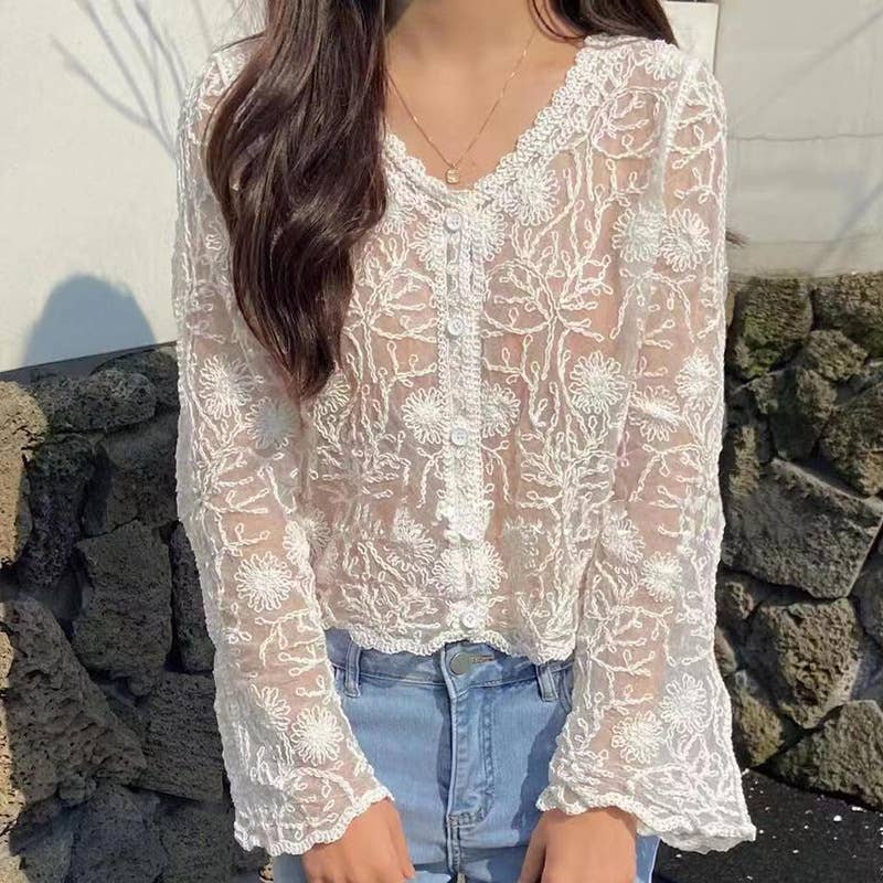 Crochet Lace Long Sleeve Blouse