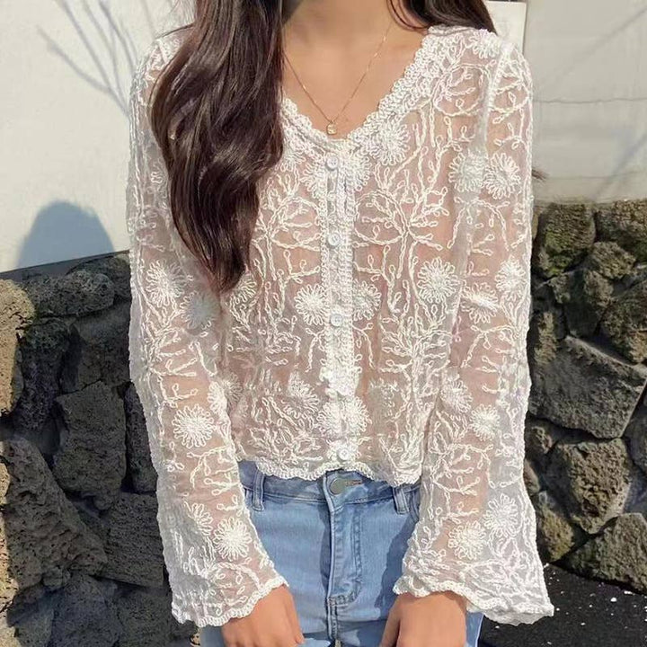 Crochet Lace Long Sleeve Blouse