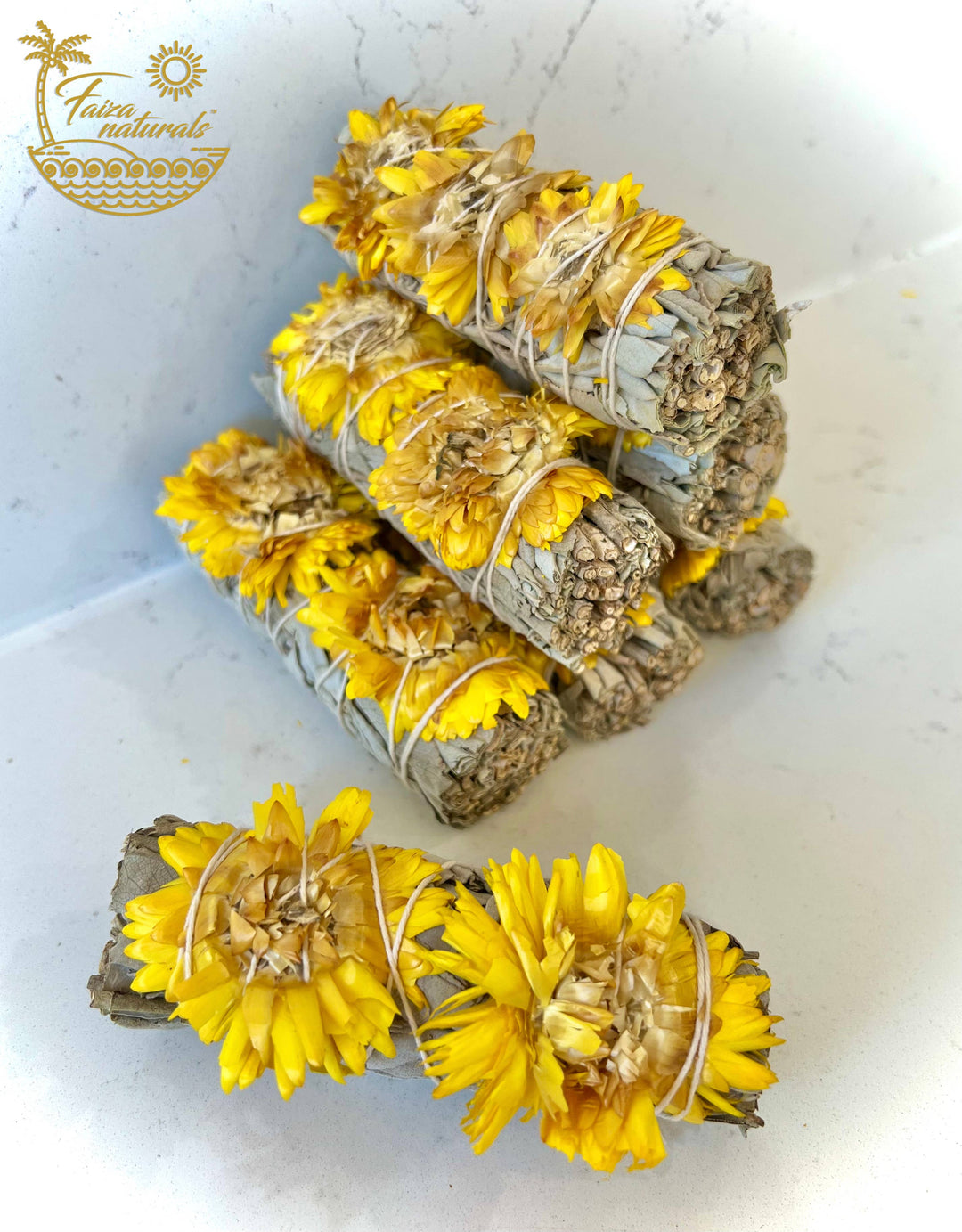 Handmade Sunflower with White Sage Bundle for cleansing rituals and coastal wellness