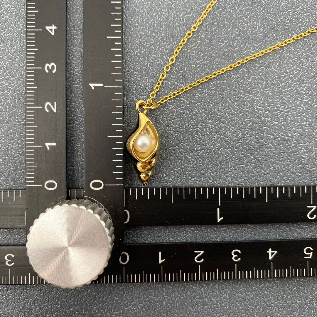 Pearl Conch Charm 18K Gold Plated Stainless Steel Necklace with coastal boho energy
