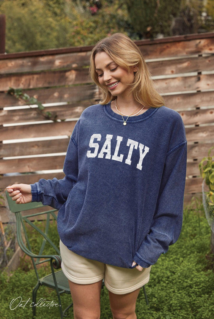 SALTY Thermal Vintage Pullover oversized mineral wash coastal boho sweatshirt for beach days