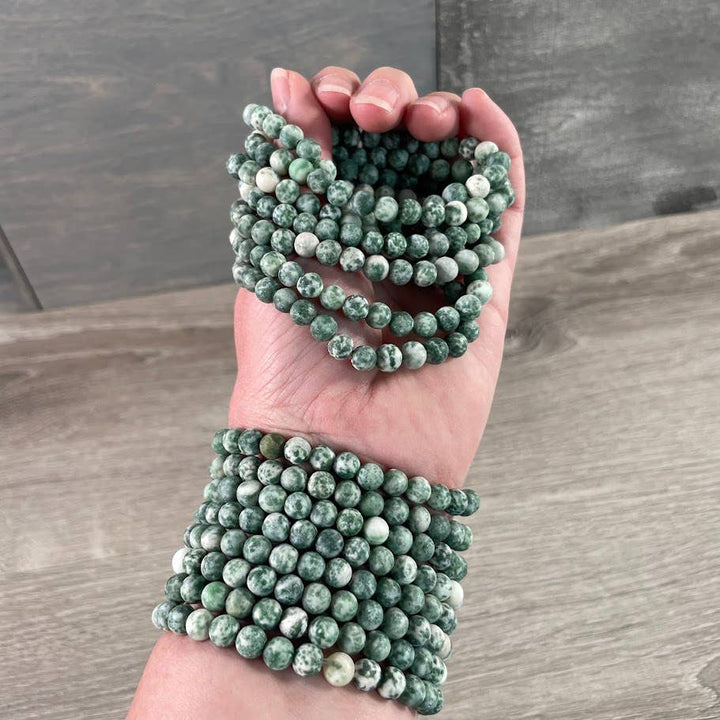 Healing crystal bracelet with 6mm round gemstone beads for coastal boho style
