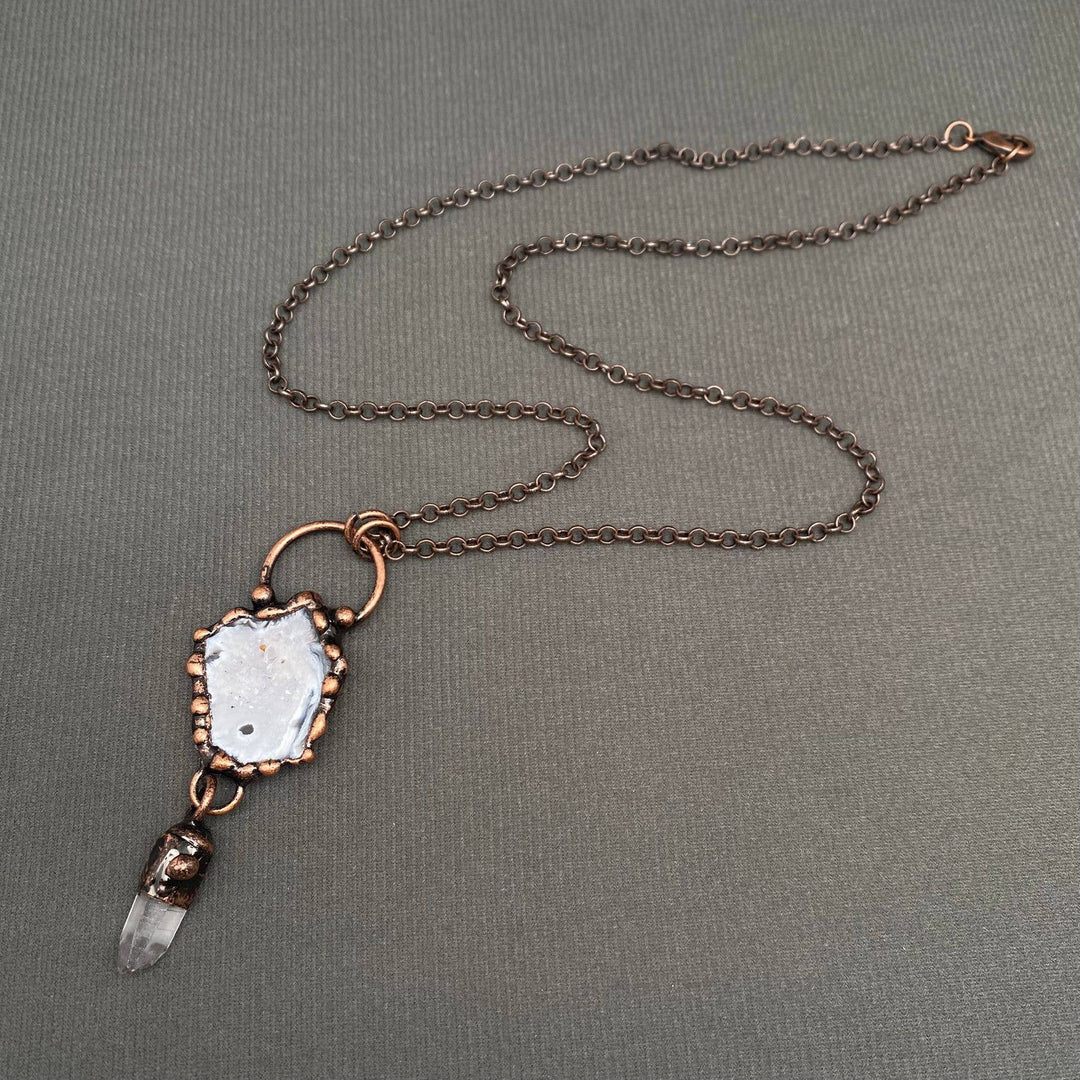 Vintage Onyx &amp; White Crystal Bronze Necklace
