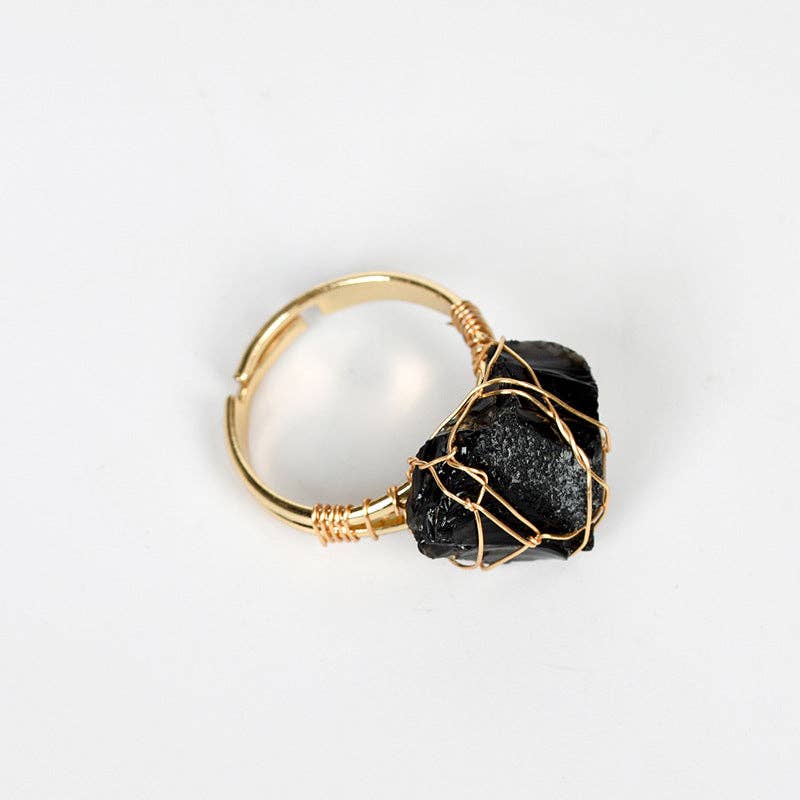 Natural Rough Healing Crystal Copper Wire Ring