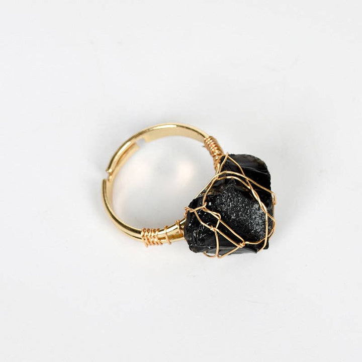 Natural Rough Healing Crystal Copper Wire Ring