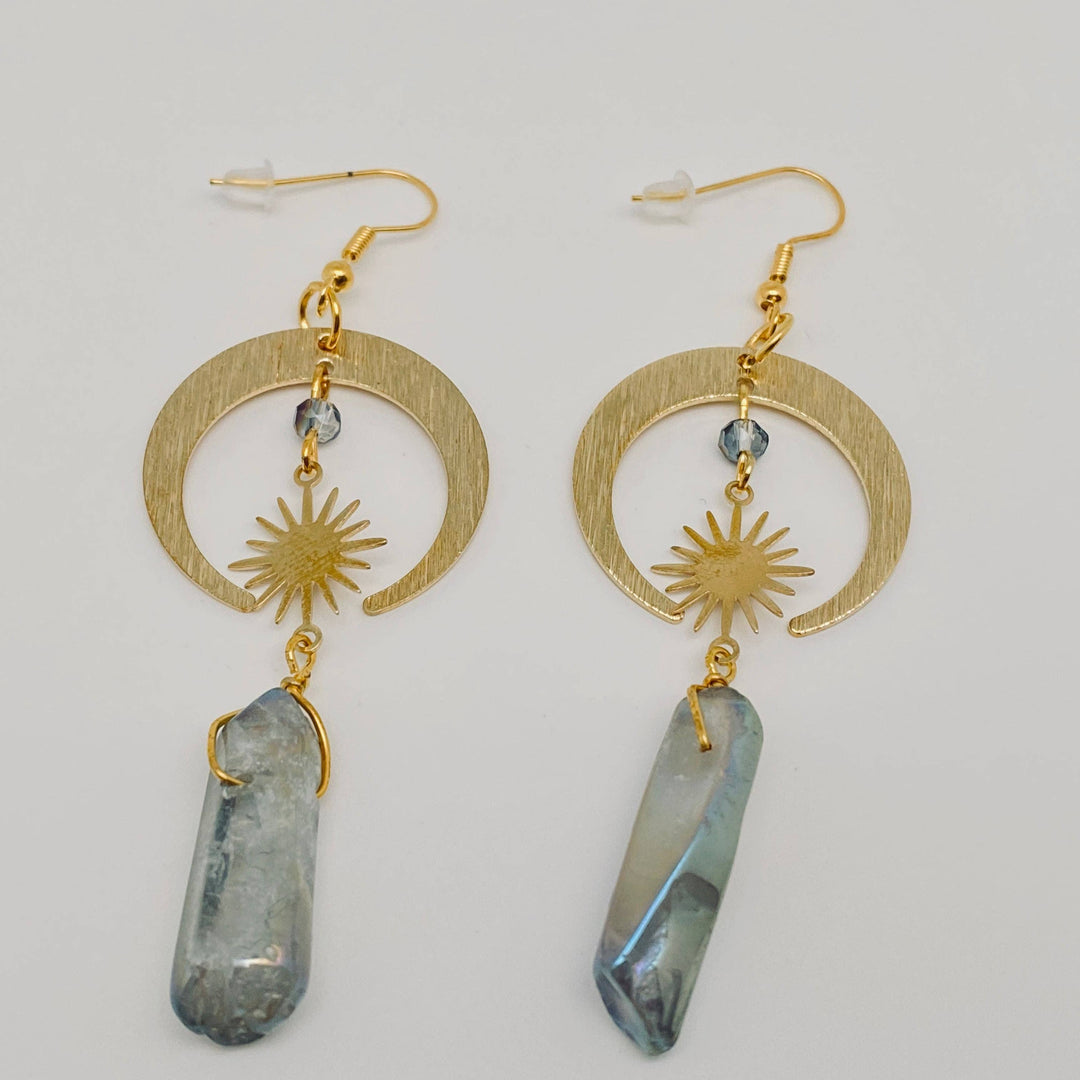 Gray Crystal Pendant Earrings | Moon &amp; Stars