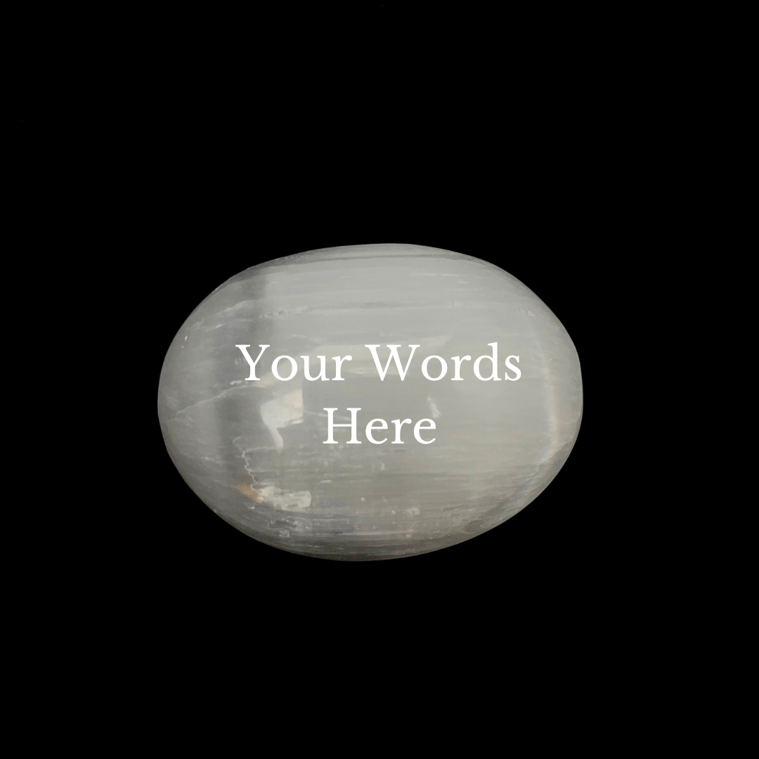 Humorous Selenite Palm Stones | Singles | (6-7cm): "Big Witch Energy" Regular