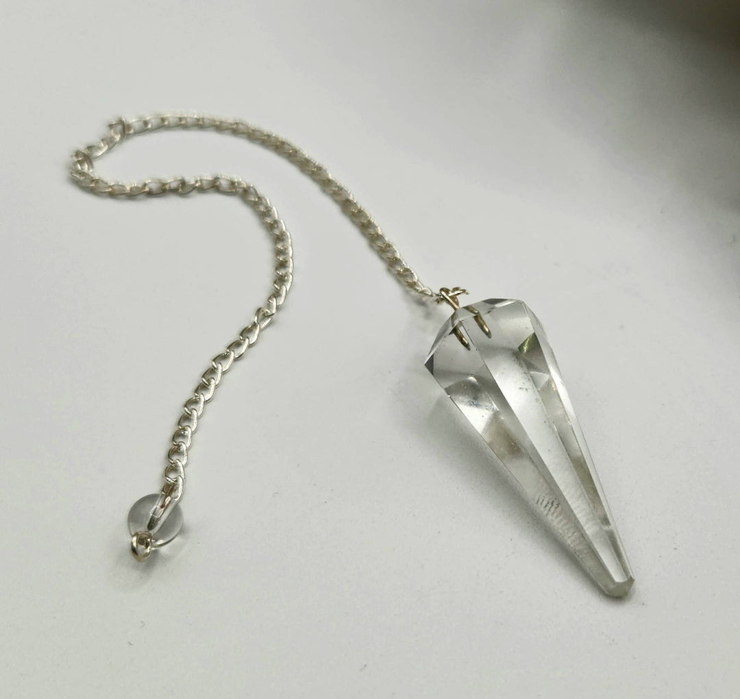 Clear Quartz Pendulum w/Silver Plated Chain