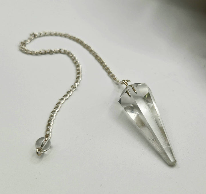 Clear Quartz Pendulum w/Silver Plated Chain