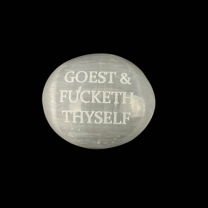 Humorous Selenite Palm Stones | Singles | (6-7cm): "Big Witch Energy" Regular